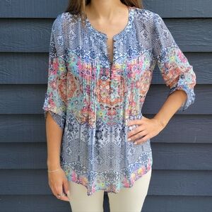Daniel Rainn, flowy, patterned blouse, Sz M